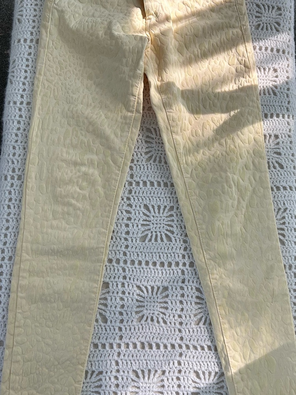 Textured Pale Yellow Skinny Pants